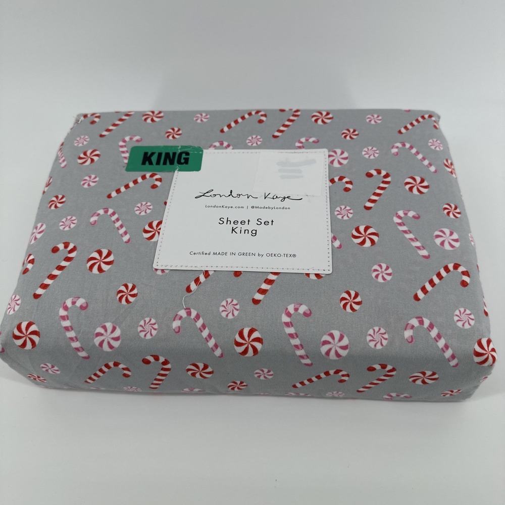 London Kaye Peppermint King‎ Size Sheet Set 4 Piece Christmas 2024